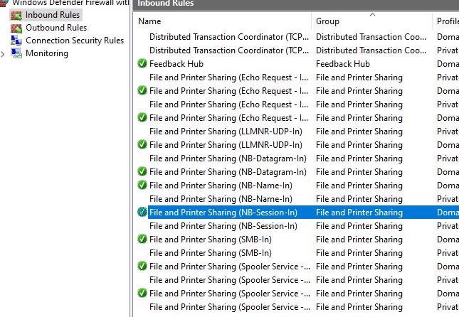 windows defender and windows security show port 139 for file sharing.